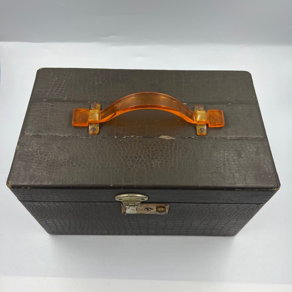 Vintage Snake Skin Mini Train Travel Case Carry On Luggage Handle MCM Distressed - Picture 4 of 16